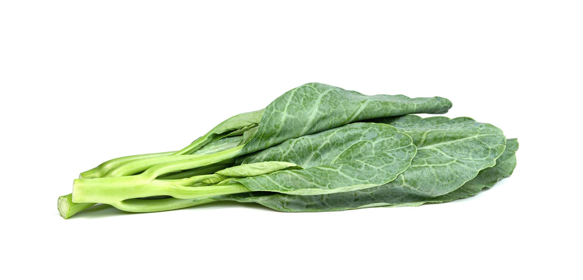 kinesisk grönkål isolerad på vit bakgrund, gröna blad av collards mönster foto