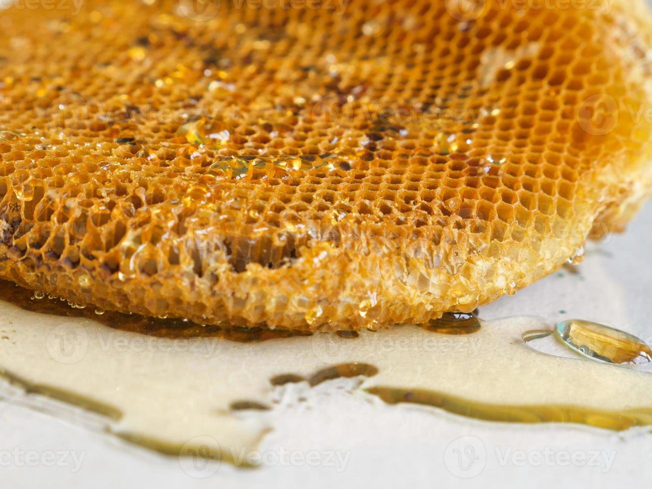 honungskaka med honung.grunt skärpedjup. foto