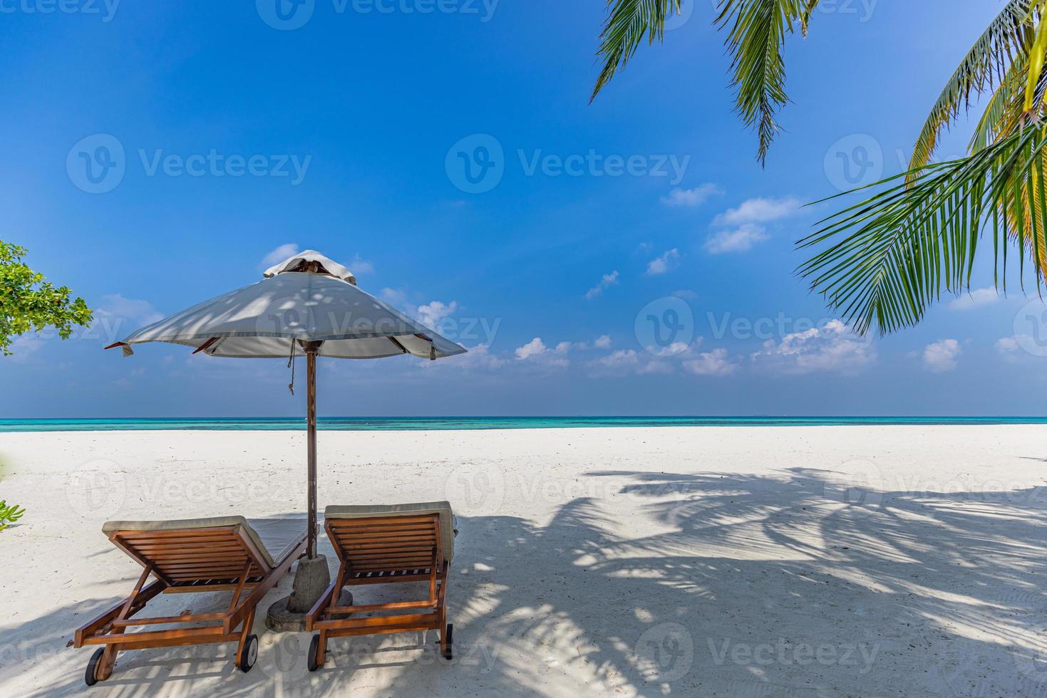 vacker tropisk strand banner. vit sand och kokospalmer resor turism bred panorama bakgrund koncept. fantastiskt strandlandskap. öka färgprocessen. lyx ön resort semester eller semester foto