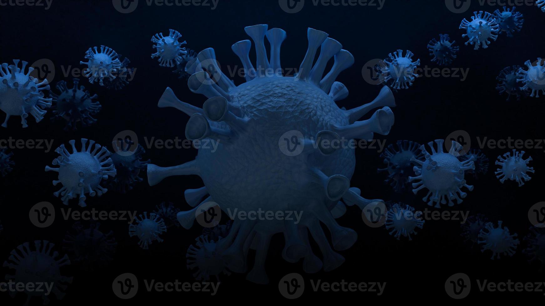 det blå viruset i mörk ton för utbrott eller medicinskt innehåll 3d-rendering foto