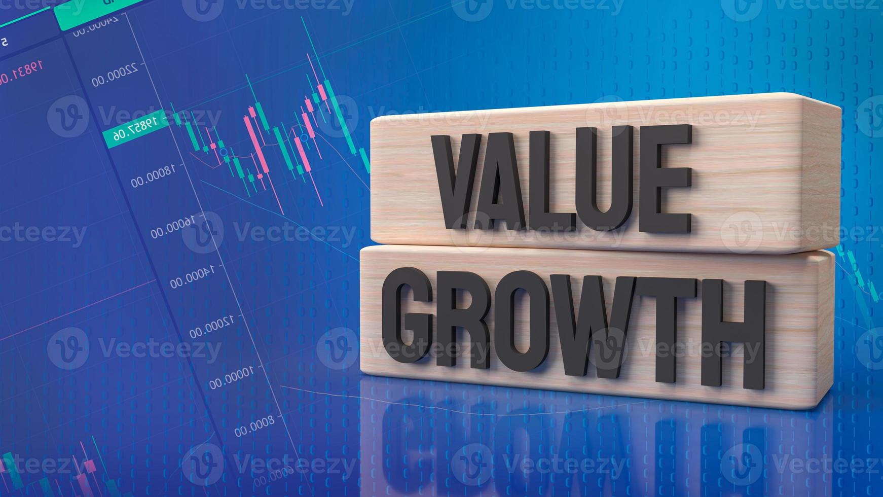 ordet värde och tillväxt på trä för affärsidé 3d-rendering foto