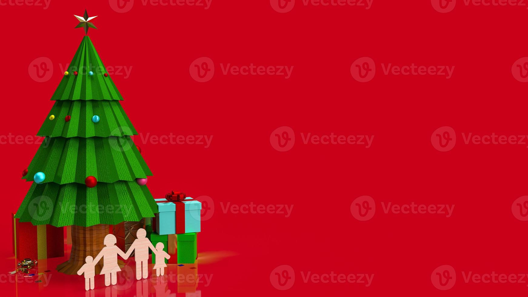 julgran och familj träplatta för firande eller semester koncept 3d-rendering foto