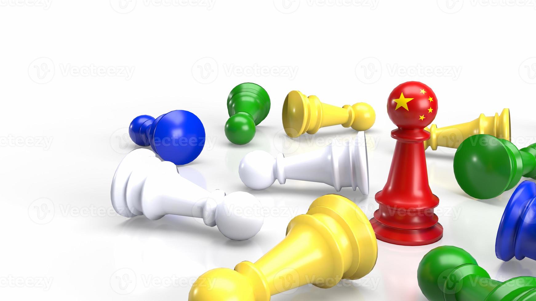 det röda kinesiska schack och flerfärgsschack på vit bakgrund för affärsidé 3d-rendering foto
