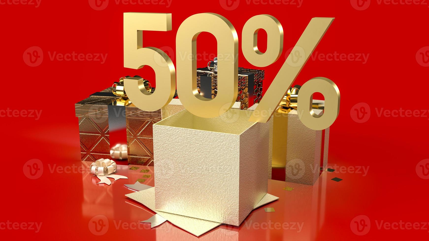 guld nummer procent och presentförpackning på röd bakgrund till salu marknadsföring affärsinnehåll 3d-rendering foto