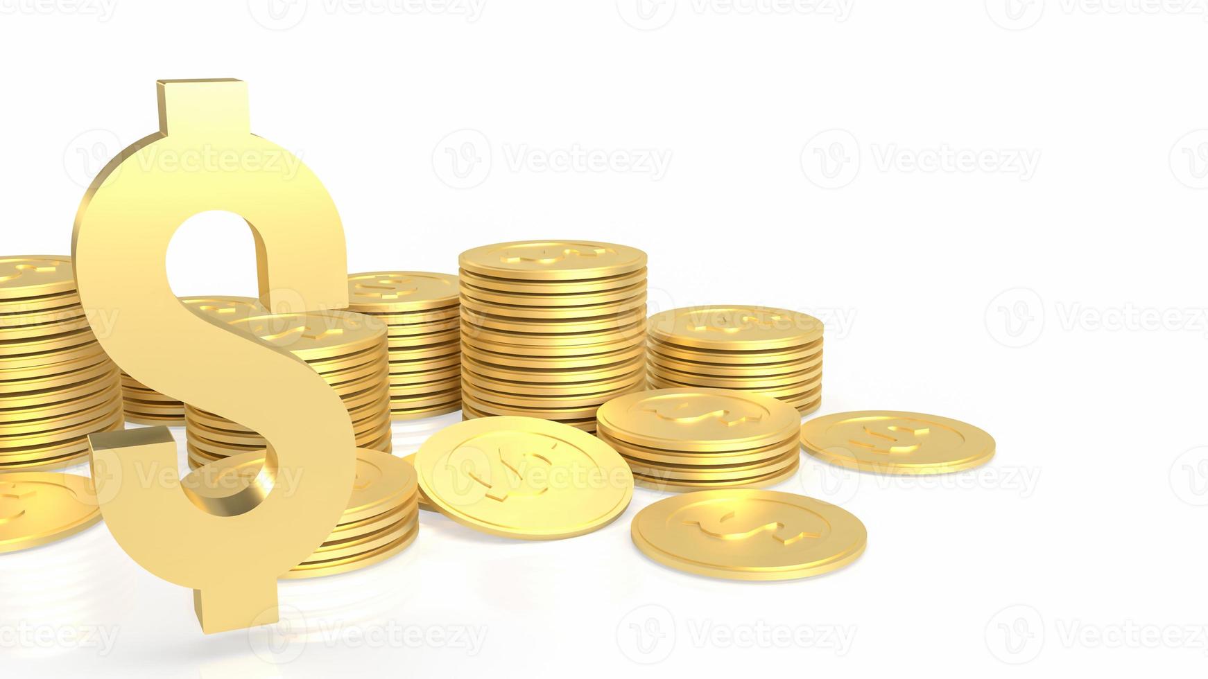 guld guld dollar symbol och mynt på vit bakgrund 3D-rendering foto