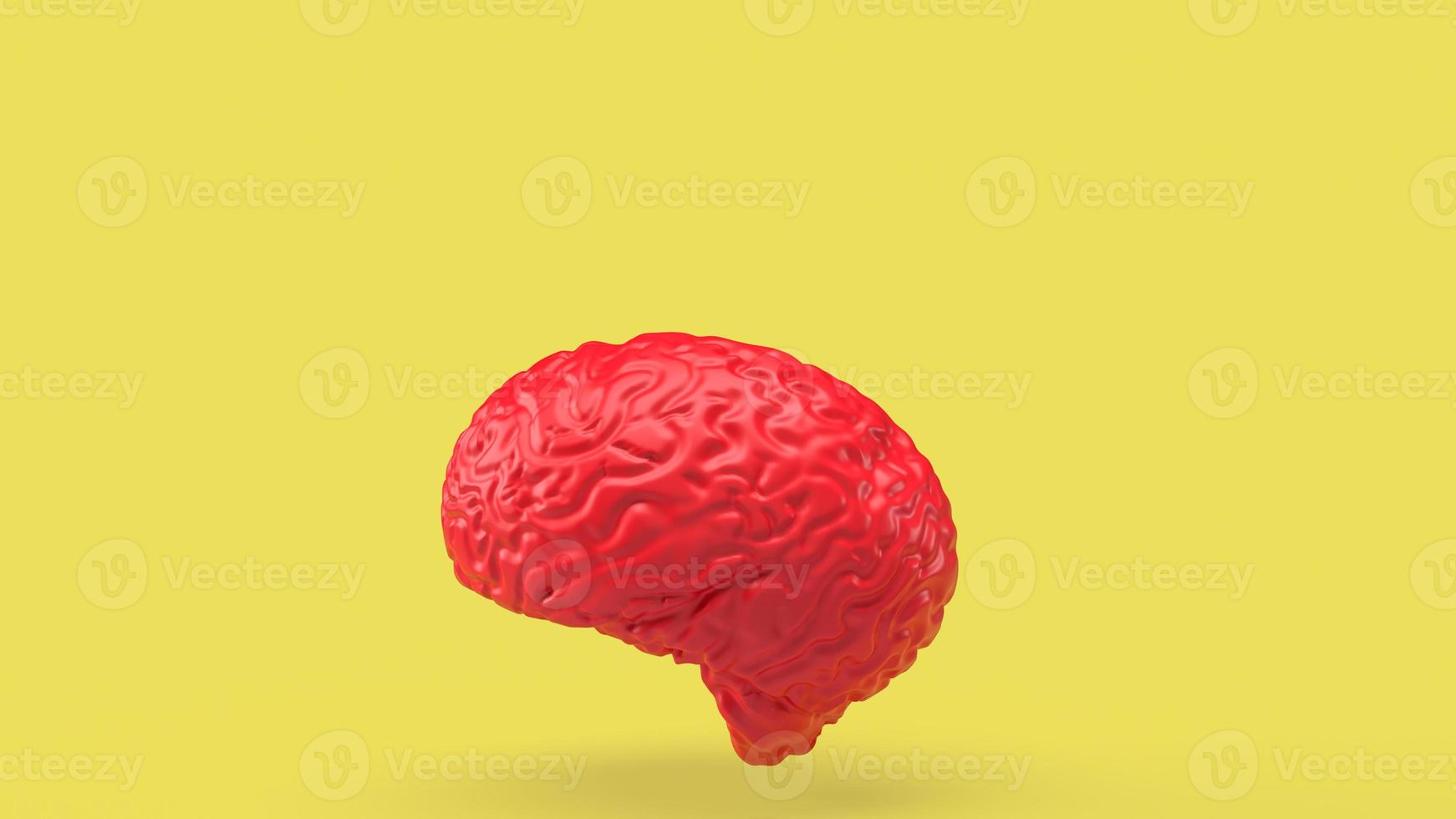 röd hjärna på gul bakgrund 3D-rendering foto