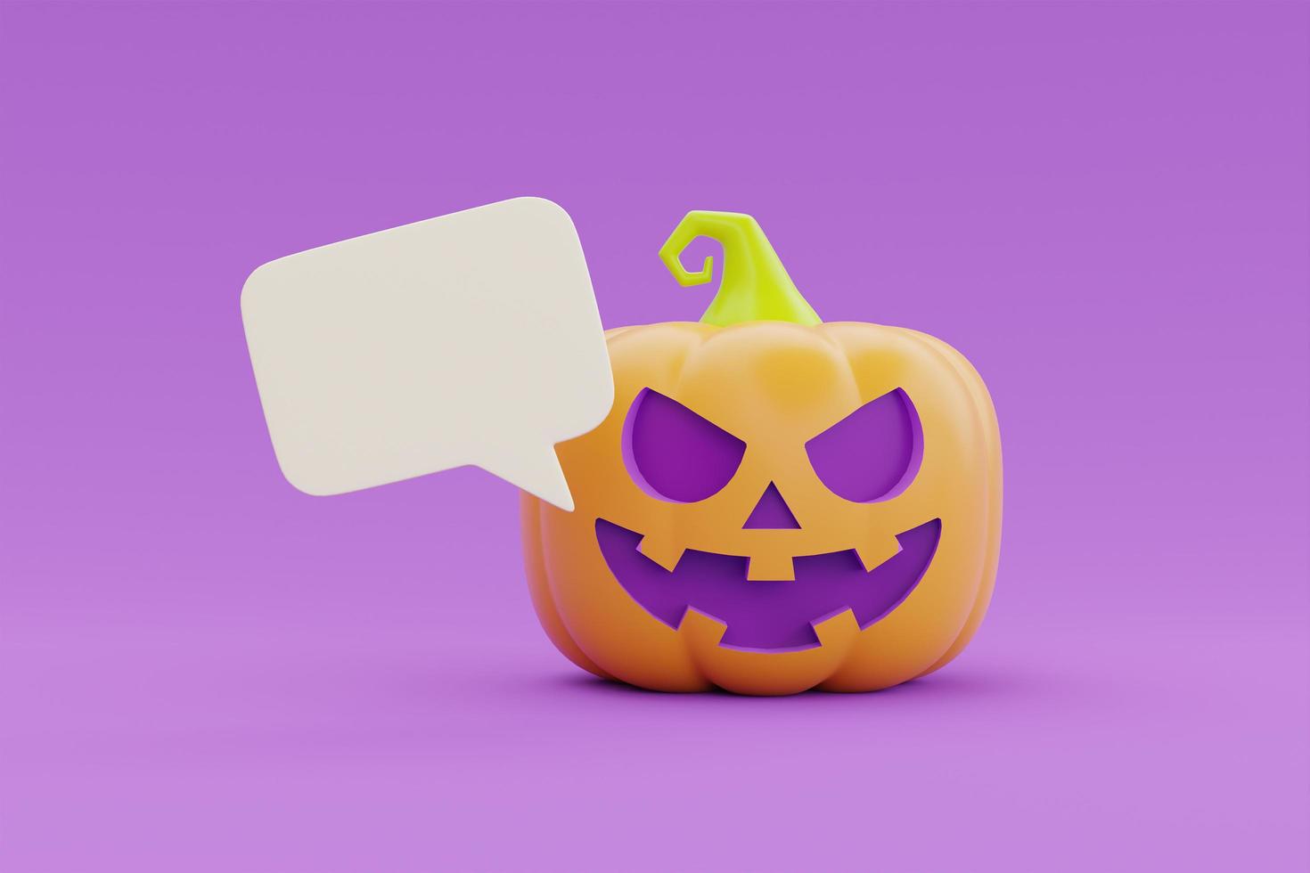 glad halloween med jack-o-lantern pumpa karaktär på lila bakgrund, traditionell oktober semester, 3D-rendering. foto