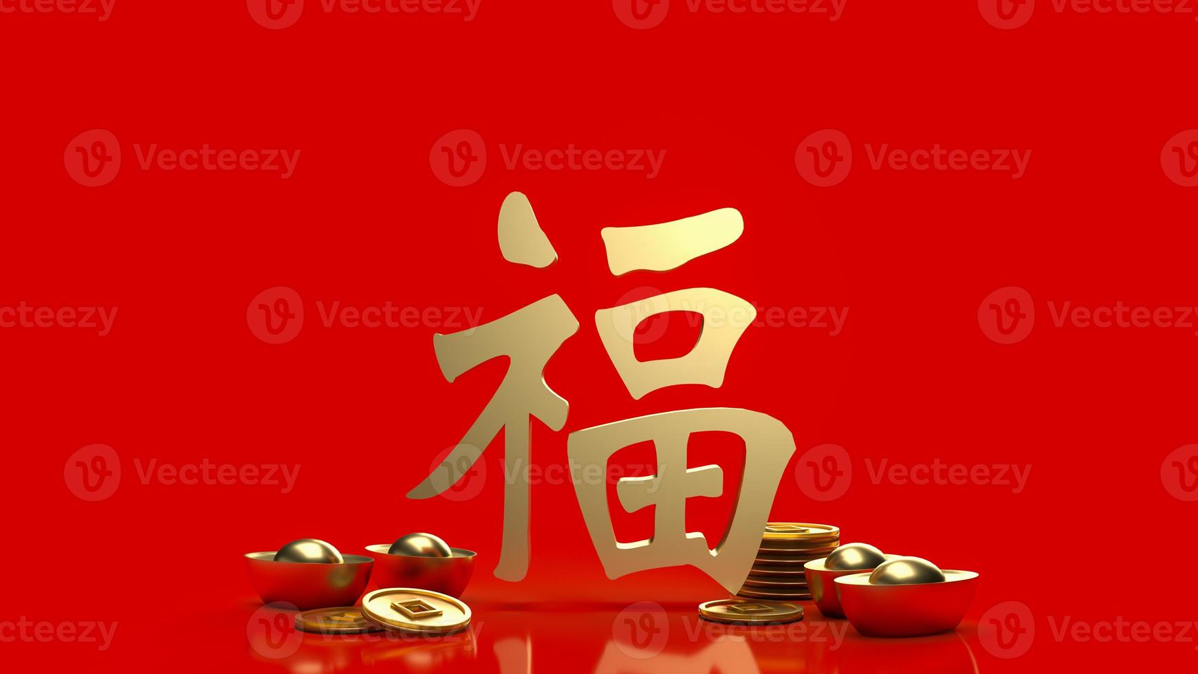 guldpengarna och kinesisk tur text fu betydelser är lycka har kommit för firande eller nyårskoncept 3d-rendering foto