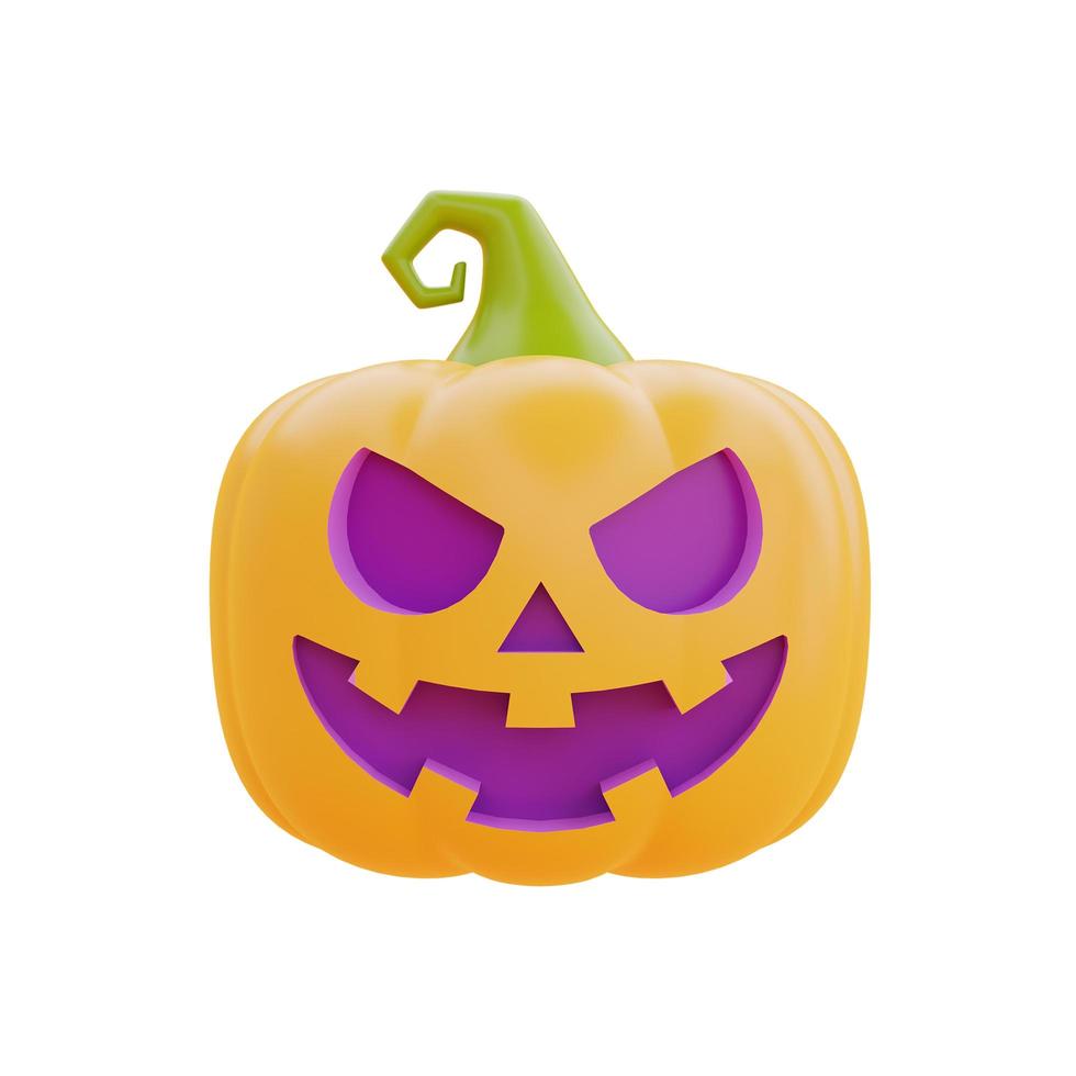 glad halloween med jack-o-lantern pumpa karaktär isolerad på vit bakgrund, traditionell oktober semester, 3D-rendering. foto