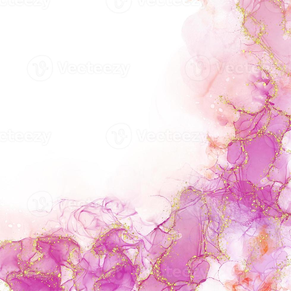 rosa alkohol bläck akvarell hörn med guld glitter bakgrund foto