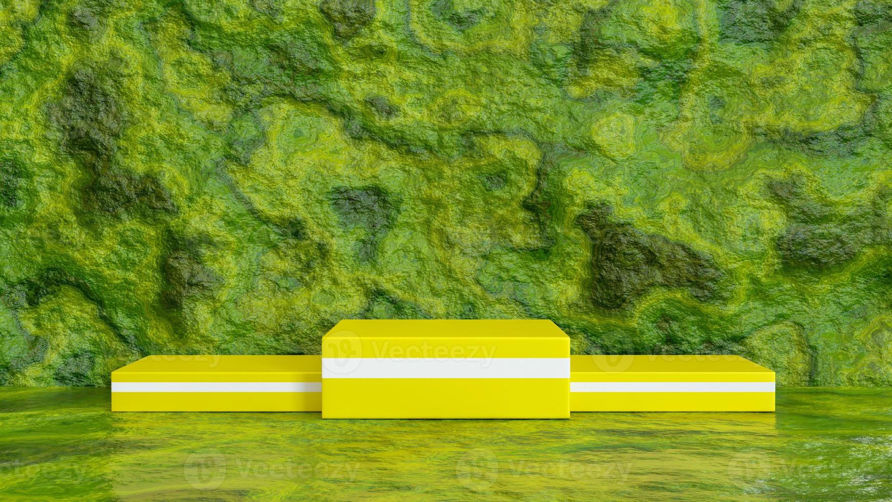 3D gul podium med grön sten bakgrund. 3d rendering foto