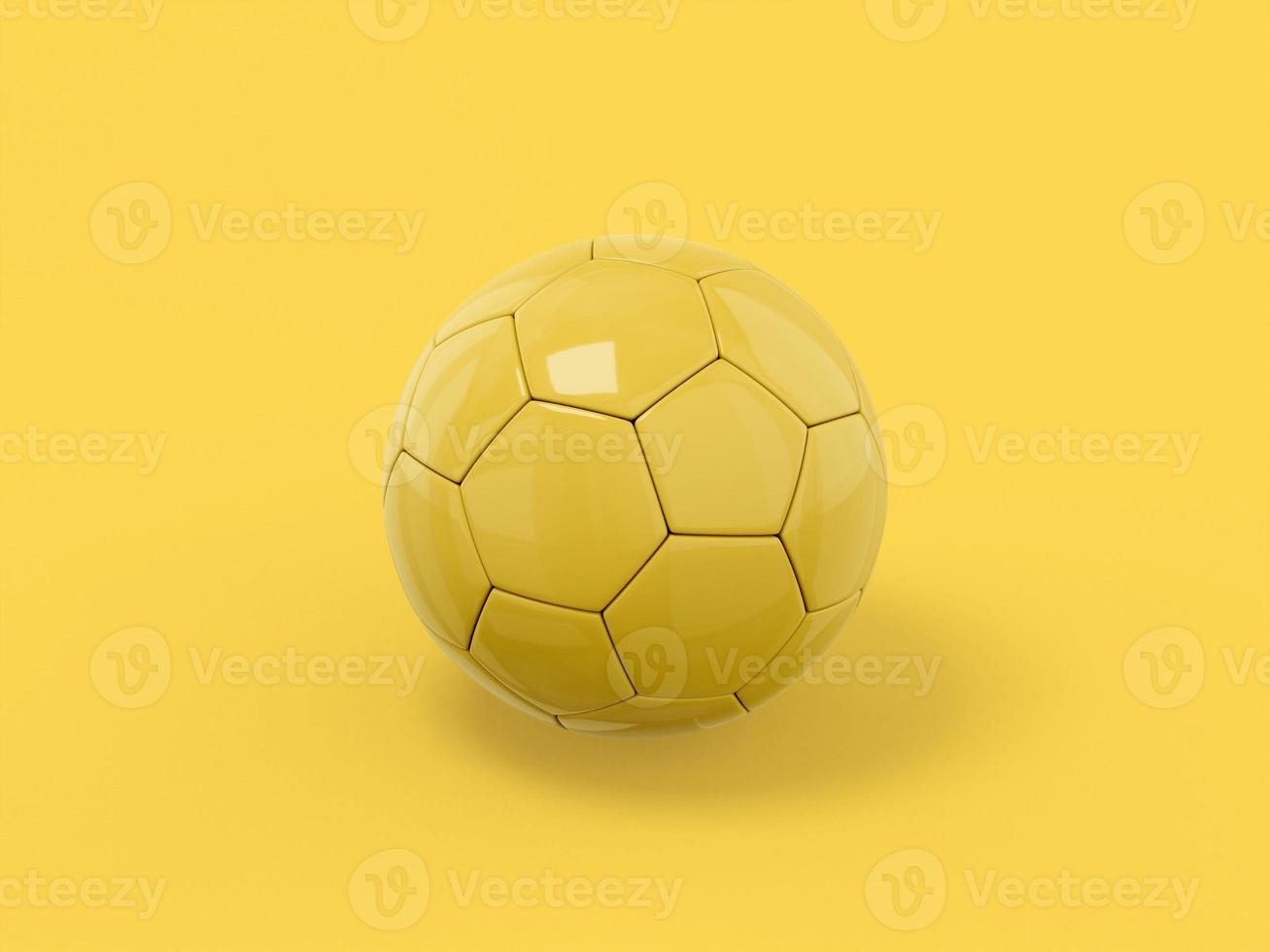 gul enfärgad fotboll på vit platt bakgrund. minimalistiskt designobjekt. 3D-rendering ikon ui ux gränssnittselement. foto