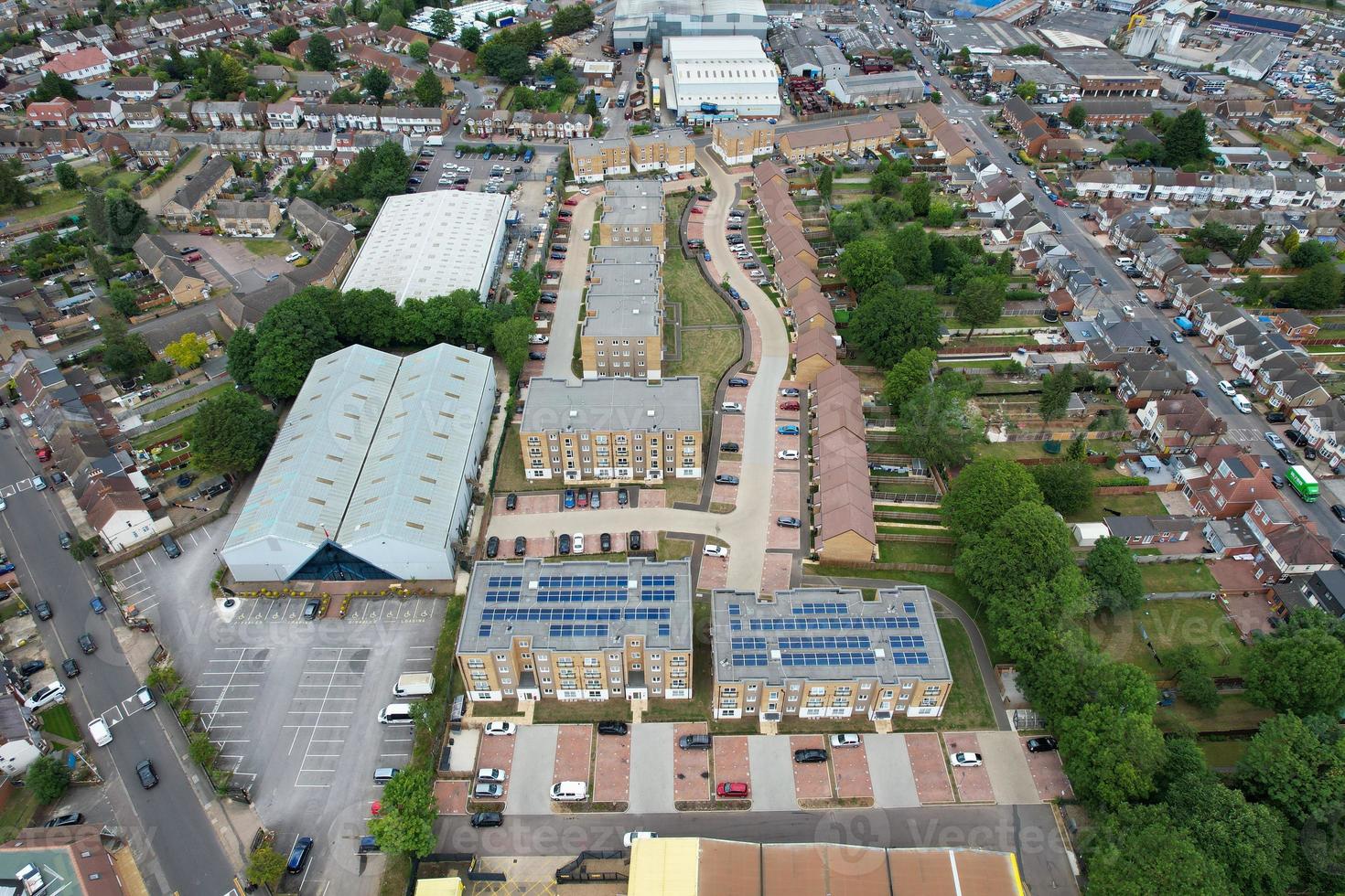 högvinklade flygbilder av dallow industriområde i Luton Town i England, Storbritannien foto