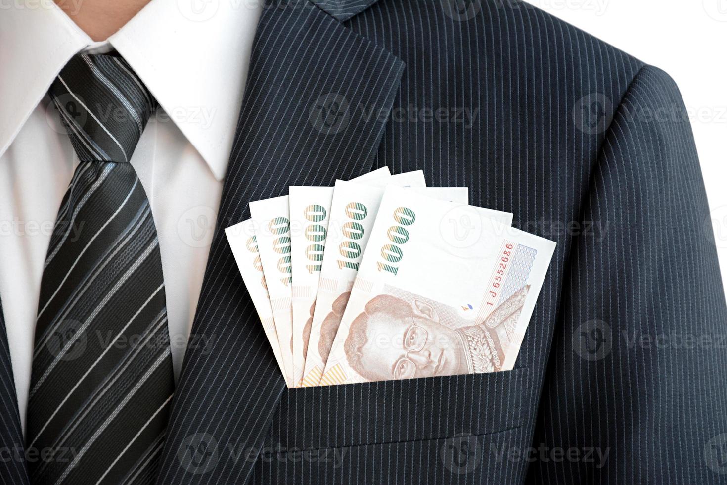 pengar i fack för affärsmandräkt - thailändsk baht (thb) valuta foto