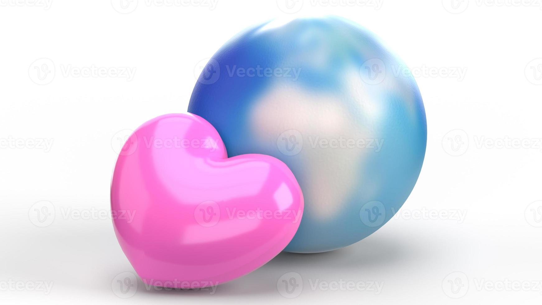 världen och rosa hjärta 3d-rendering för semesterinnehåll. foto