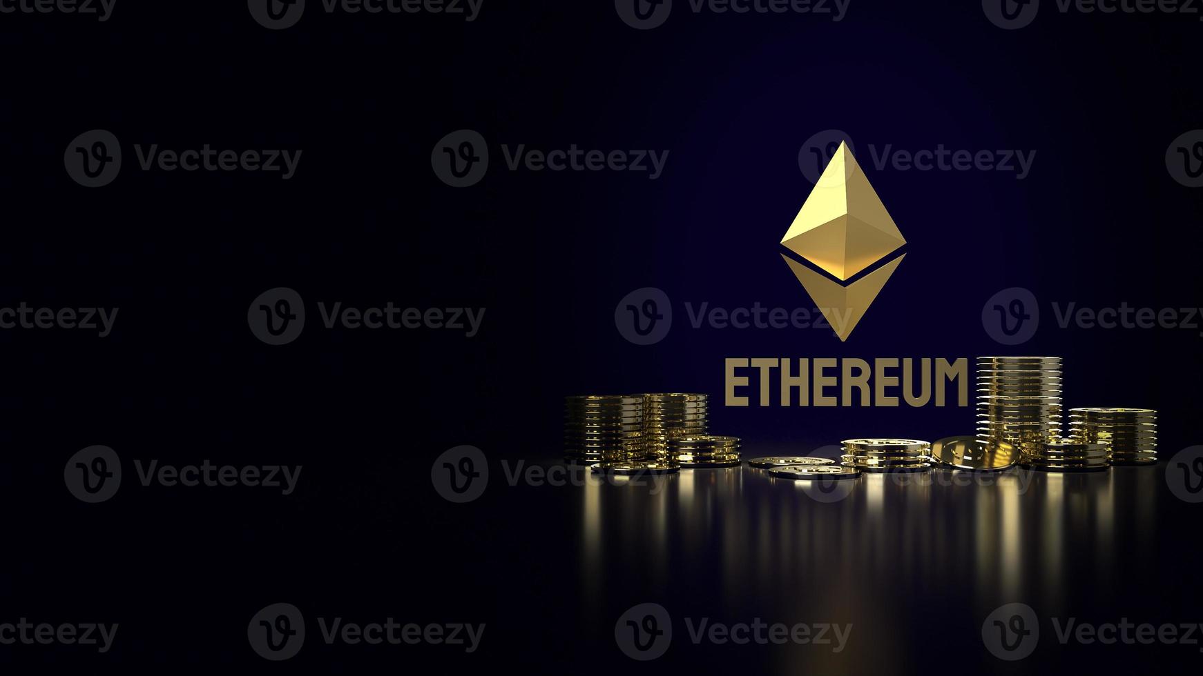 ethereums logotyp och mynt för 3d-rendering av kryptovalutainnehåll. foto
