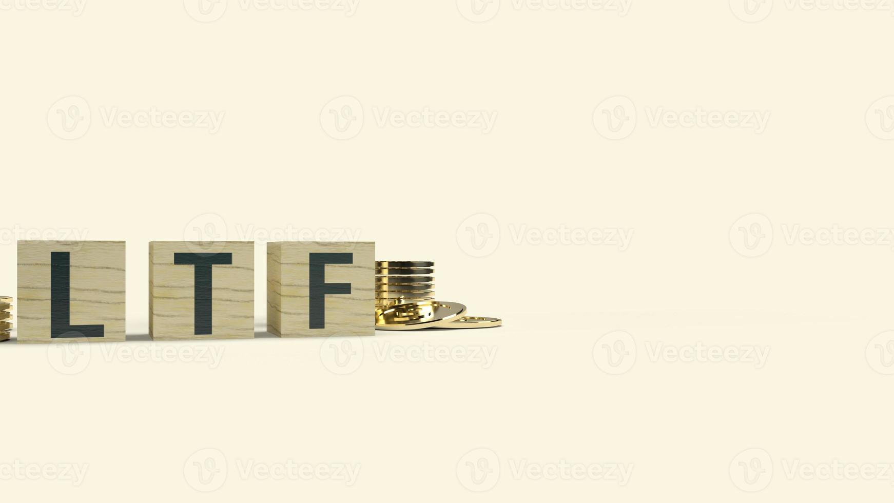 ltf-texten på träkub och mynt 3d-rendering för affärsinnehåll. foto