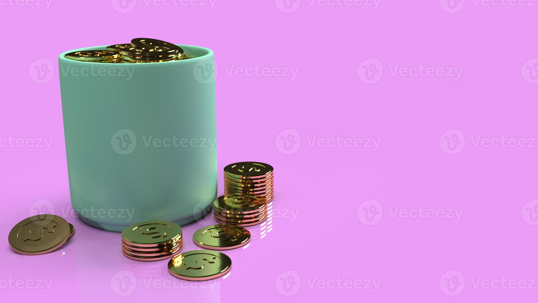 blå kopp och guldmynt i rosa bakgrund för affärsinnehåll 3d-rendering. foto