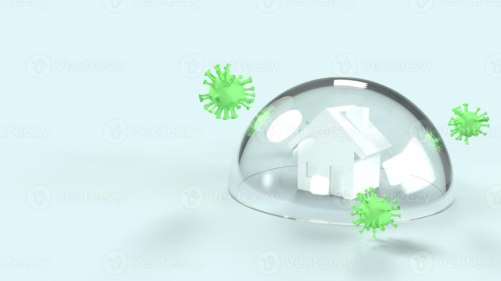 virus och hus i glaskupol 3d-rendering för arbete hemifrån innehåll. foto