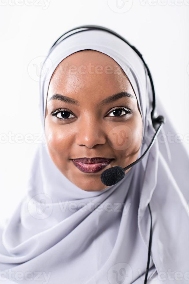 afrikansk kundrepresentant affärskvinna med telefonheadset foto
