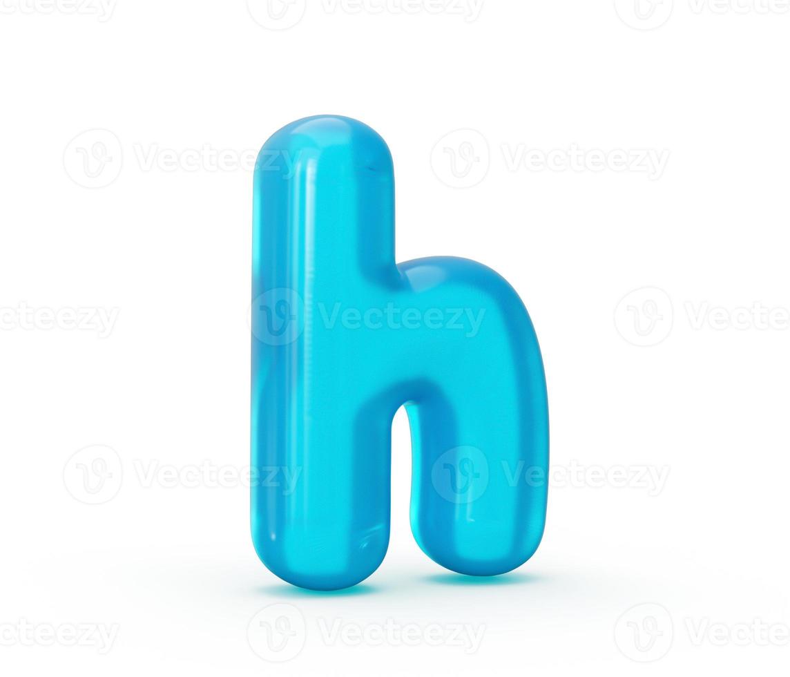 bokstaven h gjord av aqua blue jelly vätska. 3d alfabet små bokstäver 3d illustration foto