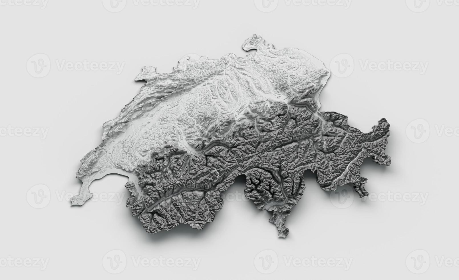 schweiz karta flagga skuggad relief färg höjd karta på vit bakgrund 3d illustration foto