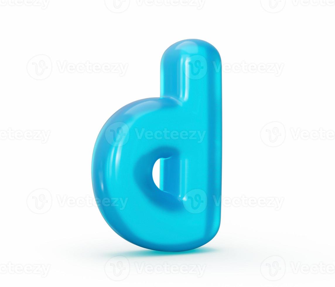 bokstaven d gjord av aqua blue jelly vätska. 3d alfabet små bokstäver 3d illustration foto
