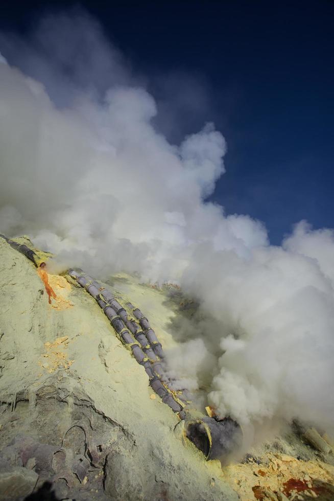 svavelgruva inuti kratern av vulkanen Ijen, östra java, indonesien foto