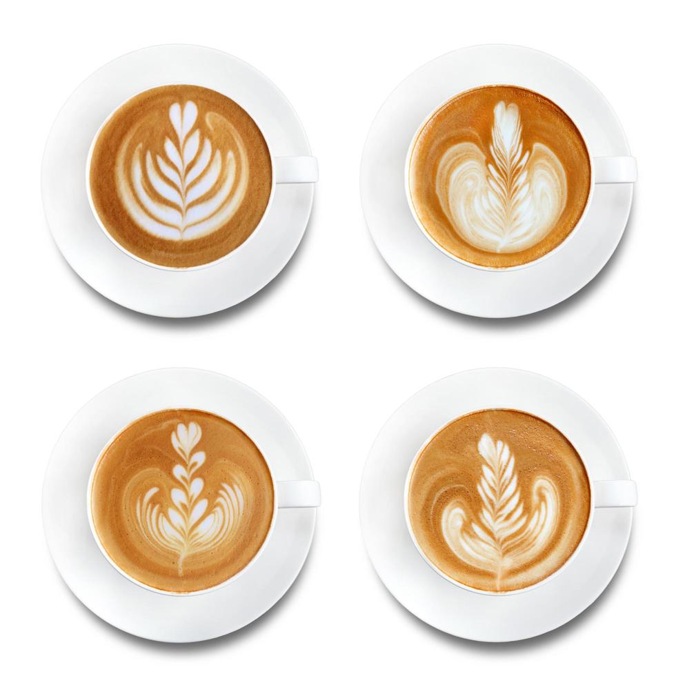 latte art kaffe isolerad på vit bakgrund foto