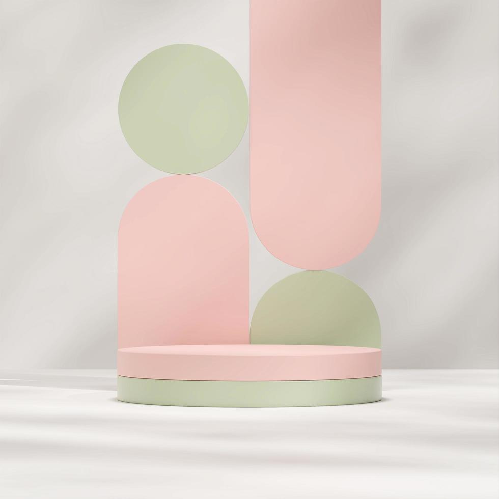 3D-rendering mall av grönt rosa podium i kvadrat med pastellfärger bakgrund och skugga vägg foto