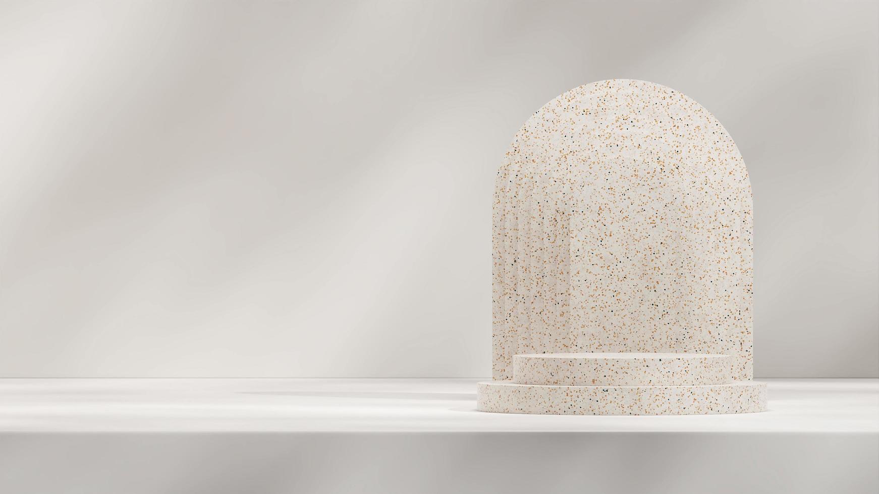 minimal 3D-rendering mock up av terrazzo podium i landskap med terrazzo geometrisk form foto