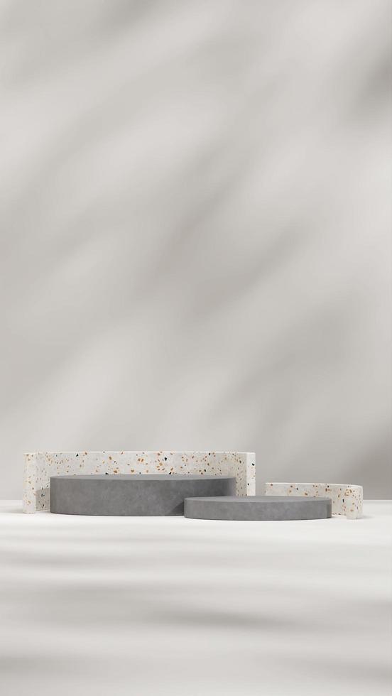 minimal betong och terrazzo textur podium för produkt 3d rendering mockup i porträtt mall foto