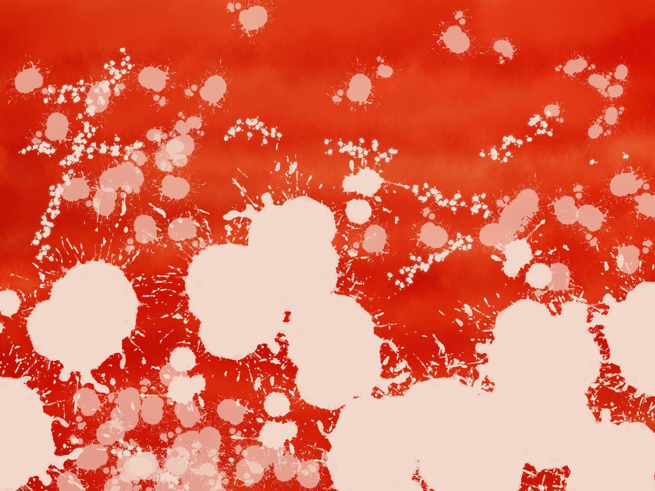prickspridning röd och orange färg färg suffuse på vitt papper bakgrund abstrakt konstverk samtida konst, konstnärligt papper, utrymme för ram kopia skriv vykort foto