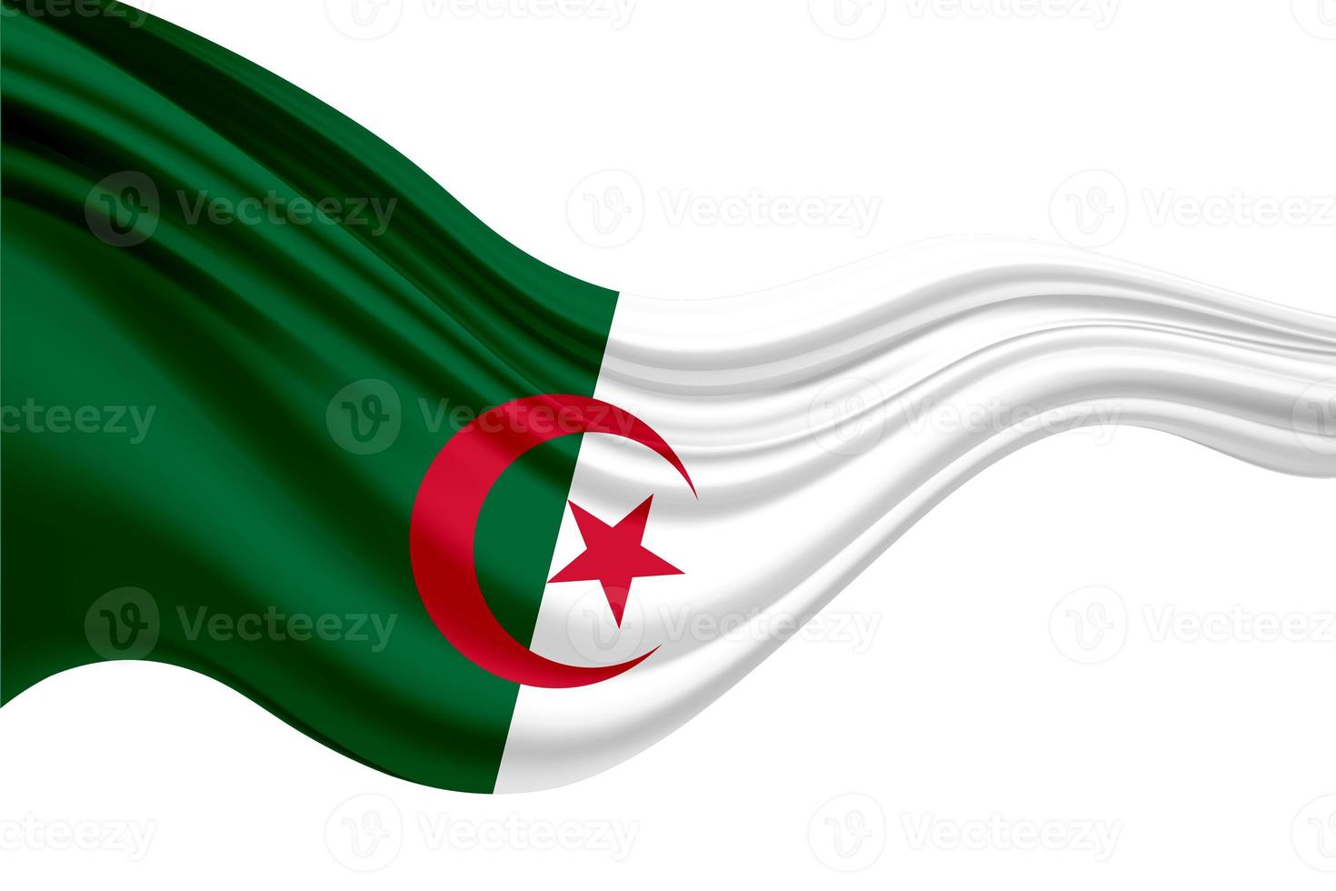 Algeriet flagga med tyg textur. Algeriets flagga. Algeriets flagga av siden med copyspace för din text eller bilder och vit bakgrund foto