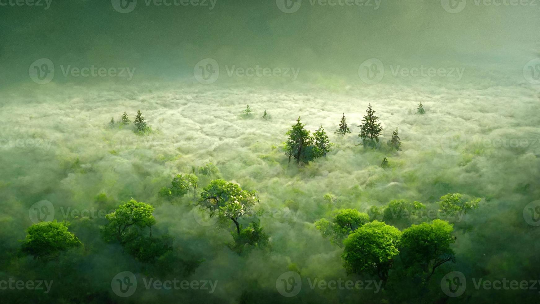 tropisk grön skog bakgrund med dimma. 3d illustration. foto