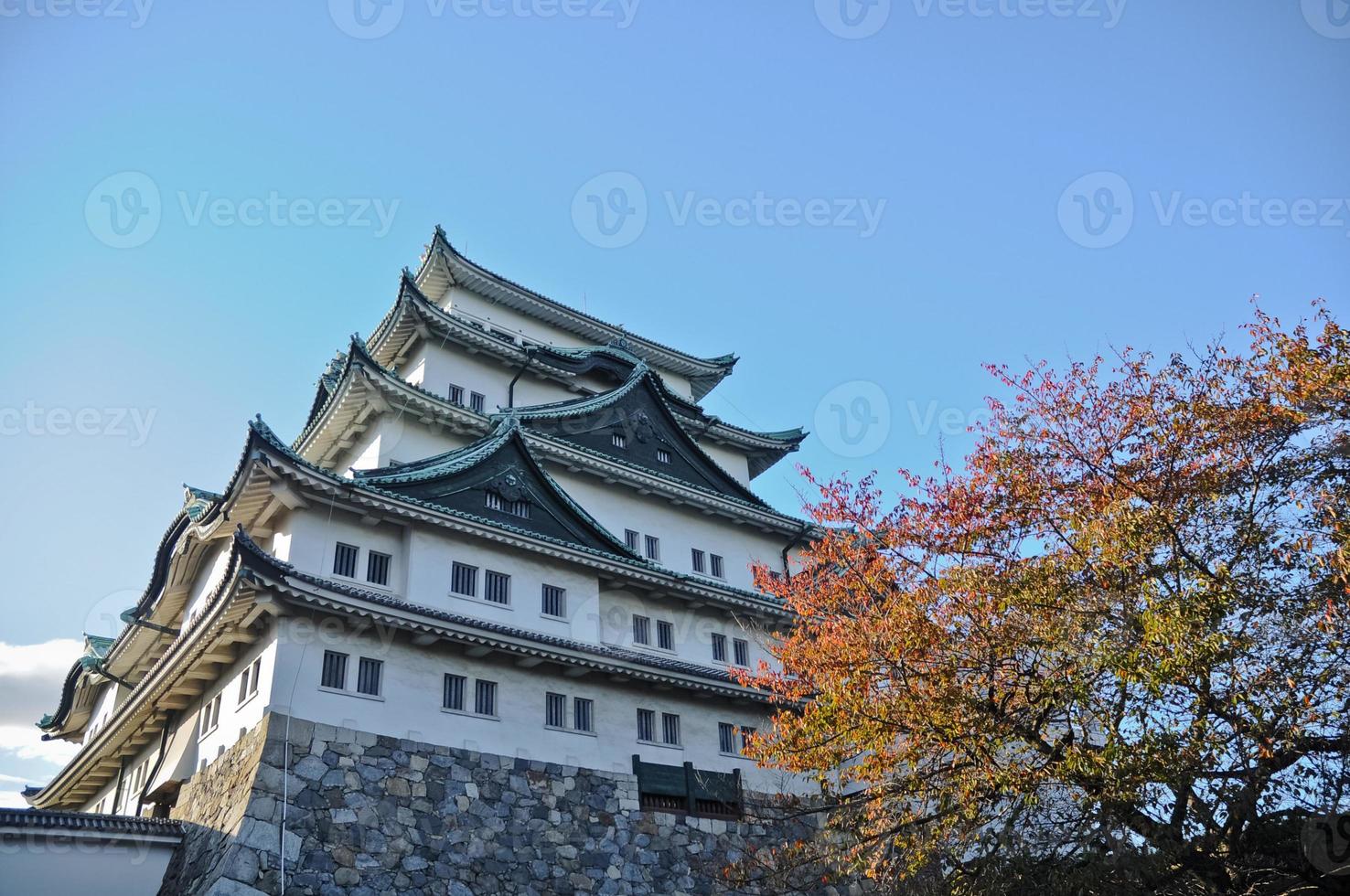 gammal osaka slott och lönn träd i höst kansai japan foto