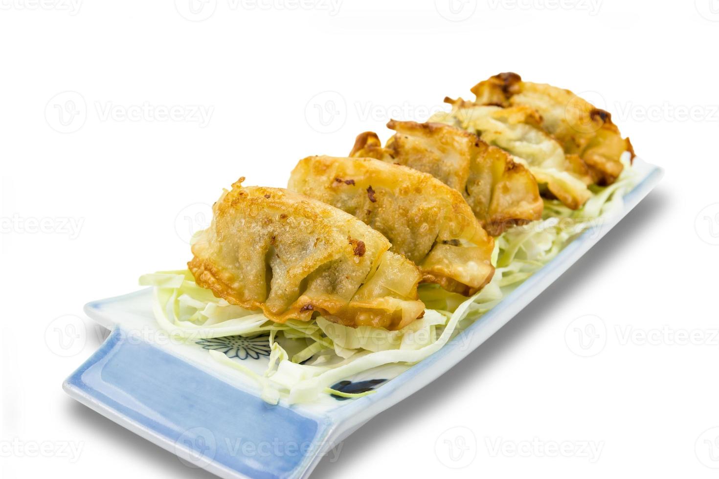 friterad klimpar eller gyoza isolerat på vit bakgrund, klippning väg, vald fokus foto