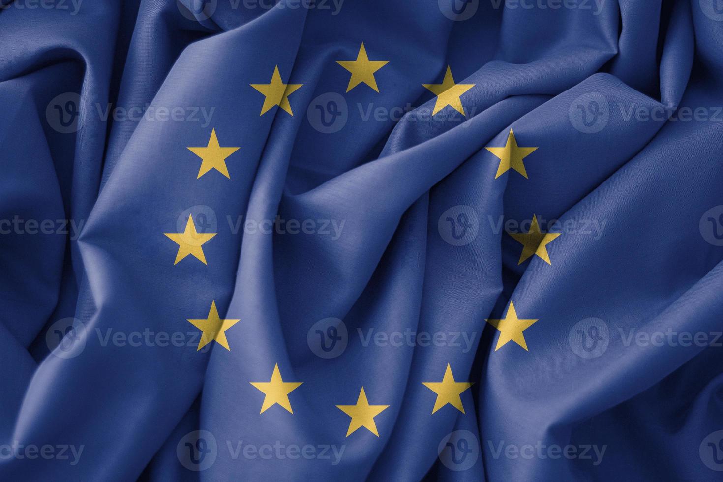 Europa flagga, eu flagga, tyg flagga europeisk union, 3d arbete och 3d bild foto