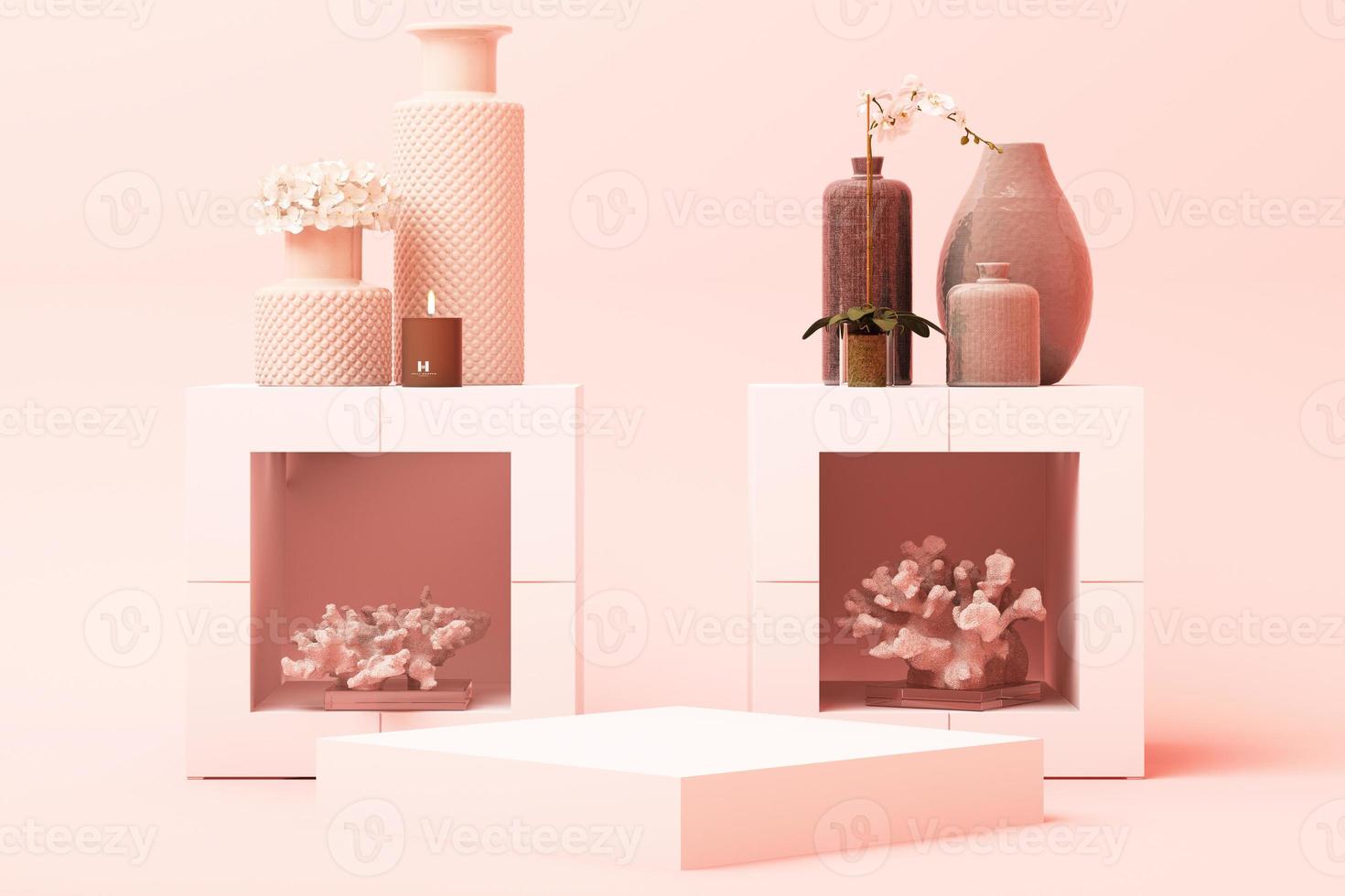 abstrakt geometrisk form pastell rosa Färg scen minimal med dekoration och stötta, design för kosmetisk eller produkt visa podium 3d framställa foto