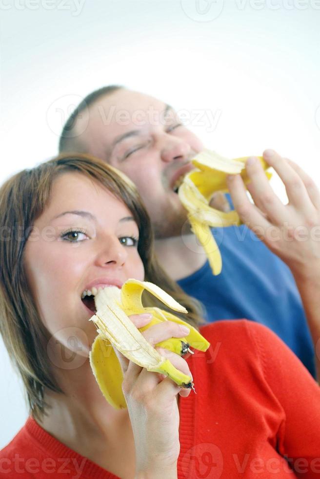 Lycklig par med bananer foto