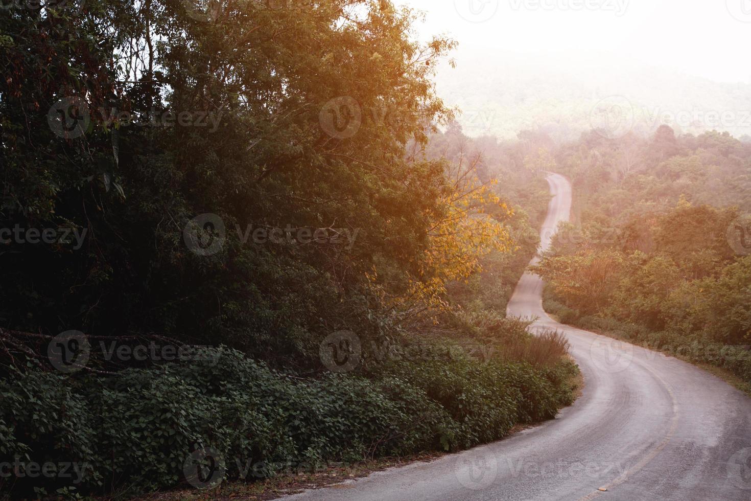 skön böjd väg i de mitten av de bergen i chiang mai i thailand. foto