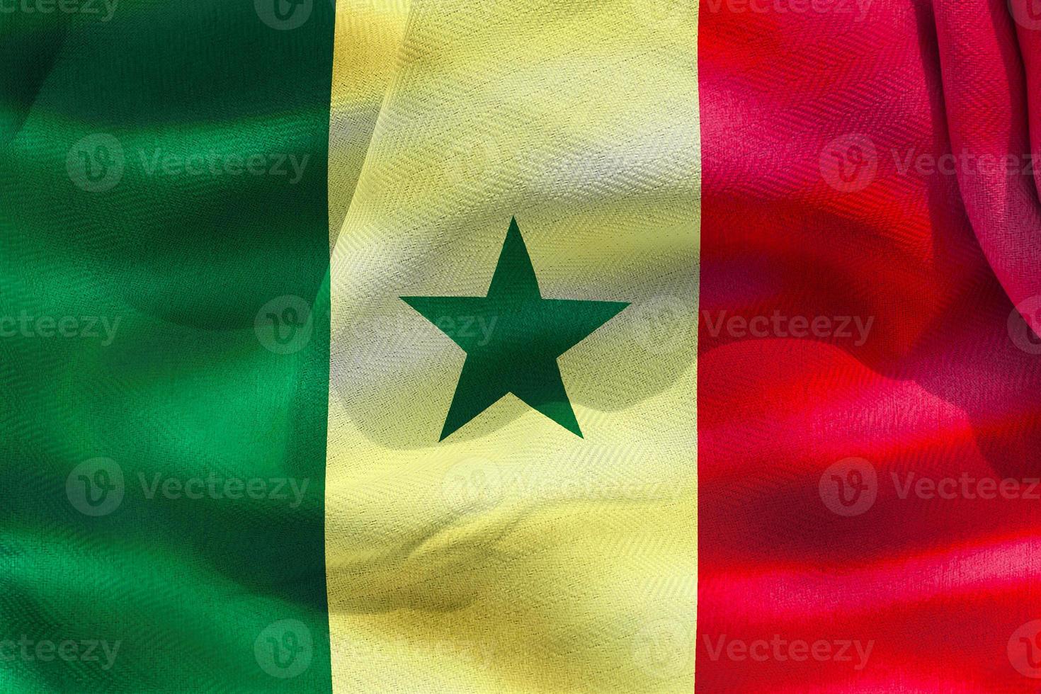 3D-illustration av en senegal flagga - realistiska viftande tygflagga foto