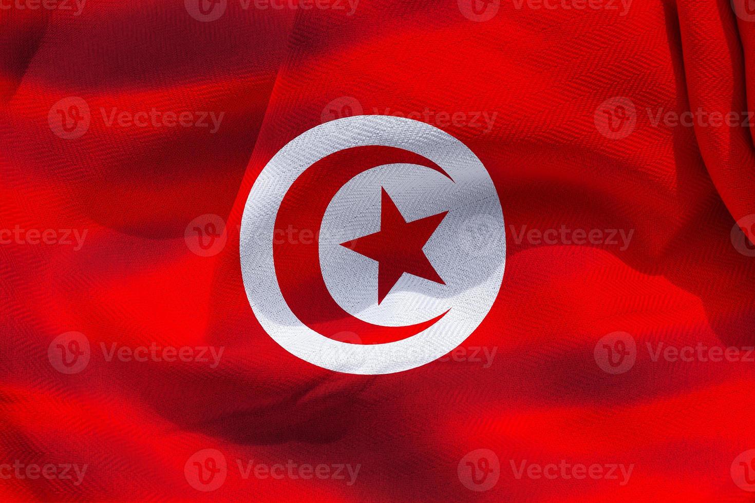 3D-illustration av en tunisien flagga - realistiska viftande tyg flagga foto