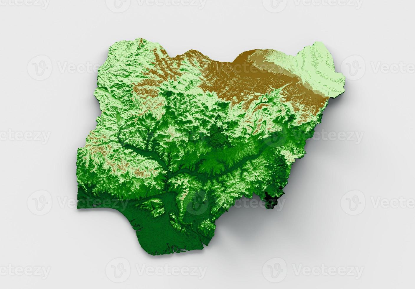 nigeria topografisk Karta 3d realistisk Karta Färg 3d illustration foto