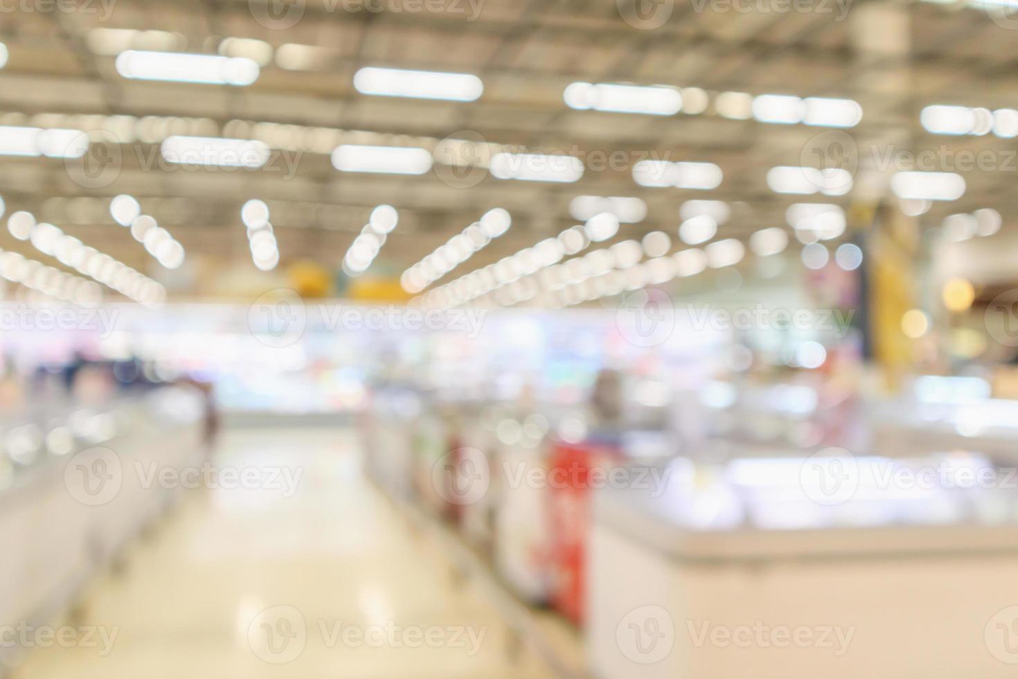 mataffär matvaror Lagra interiör suddig defocused bakgrund med bokeh ljus foto