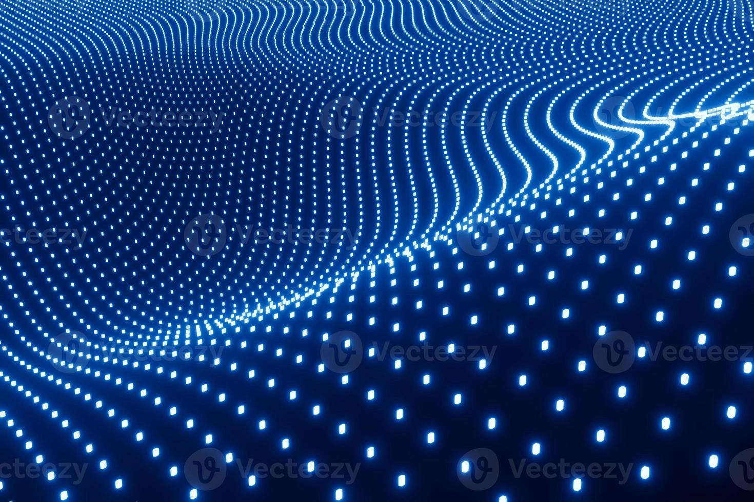 teknologi abstrakt digital data bakgrund. 3d illustration neon ljus förbindelse begrepp blå Vinka av partiklar foto