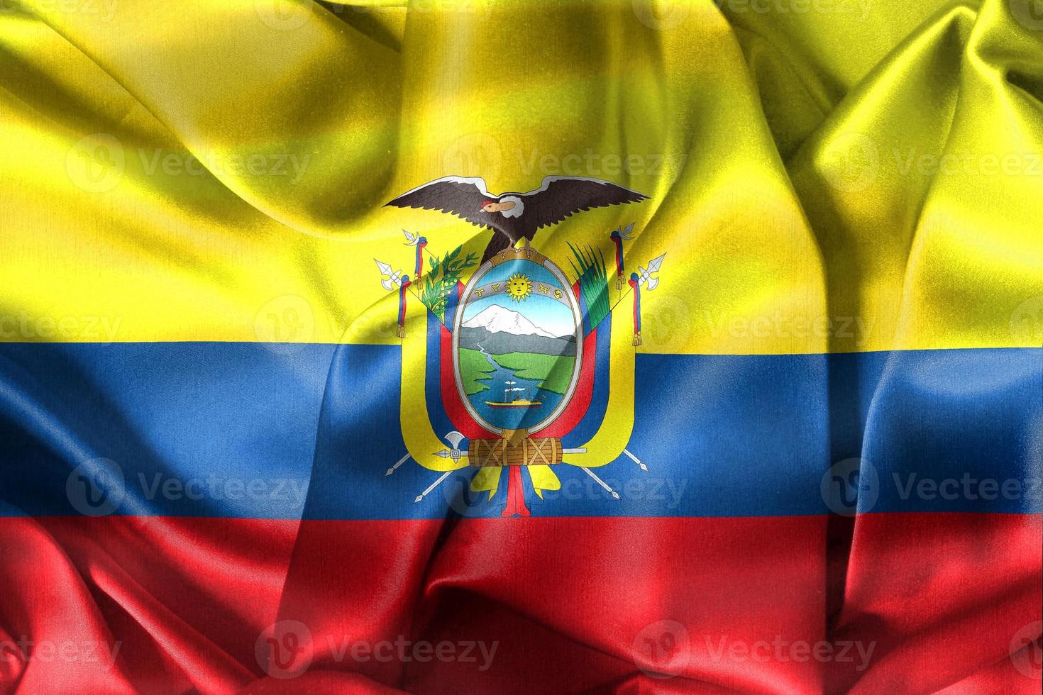 ecuadorflagga - realistiskt viftande tygflagga foto