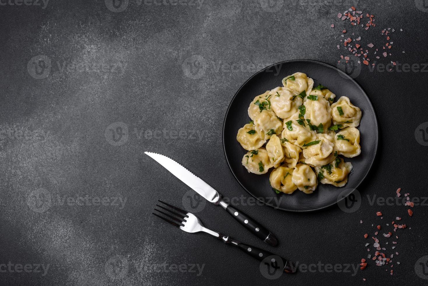 utsökt färsk klimpar med Kalkon kött, med kryddor och örter foto