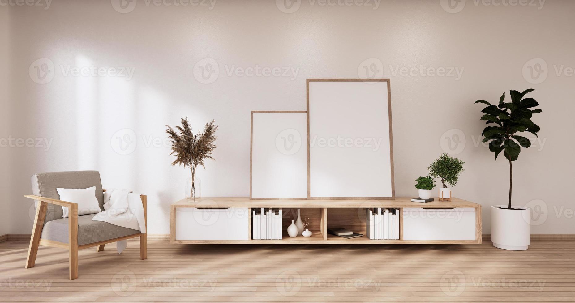 skåp trä design på vit rum interiör modern style.3d rendering foto