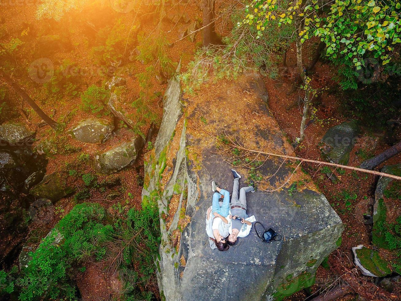 topp ner antenn Drönare bild av en skog. foto